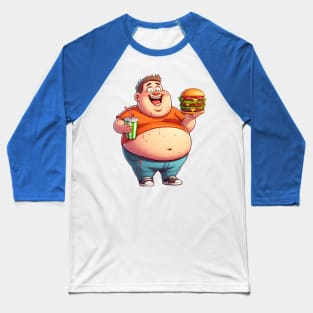 a fat young man eating a burger Baseball T-Shirt
